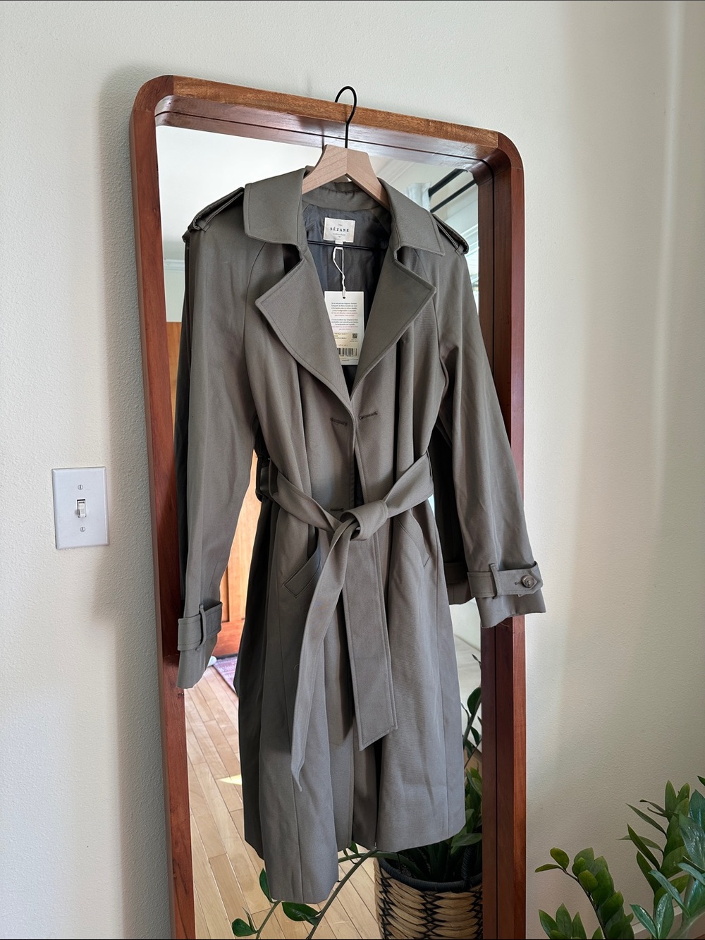 Sézane Scott Trench Coat Kaki Green NWT Size 34 / US 2